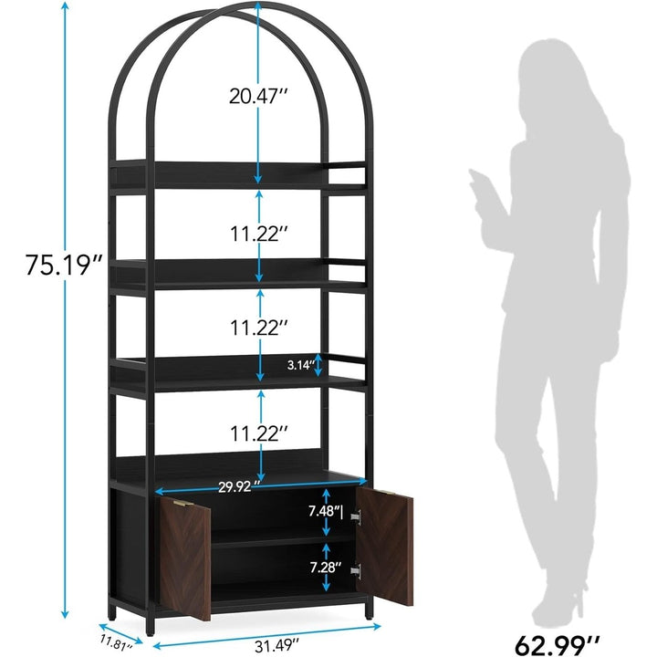 Tribesigns 75.98" Tall Bookshelf with Door 4-Tier Etagere Storage Cabinet Black Image 8