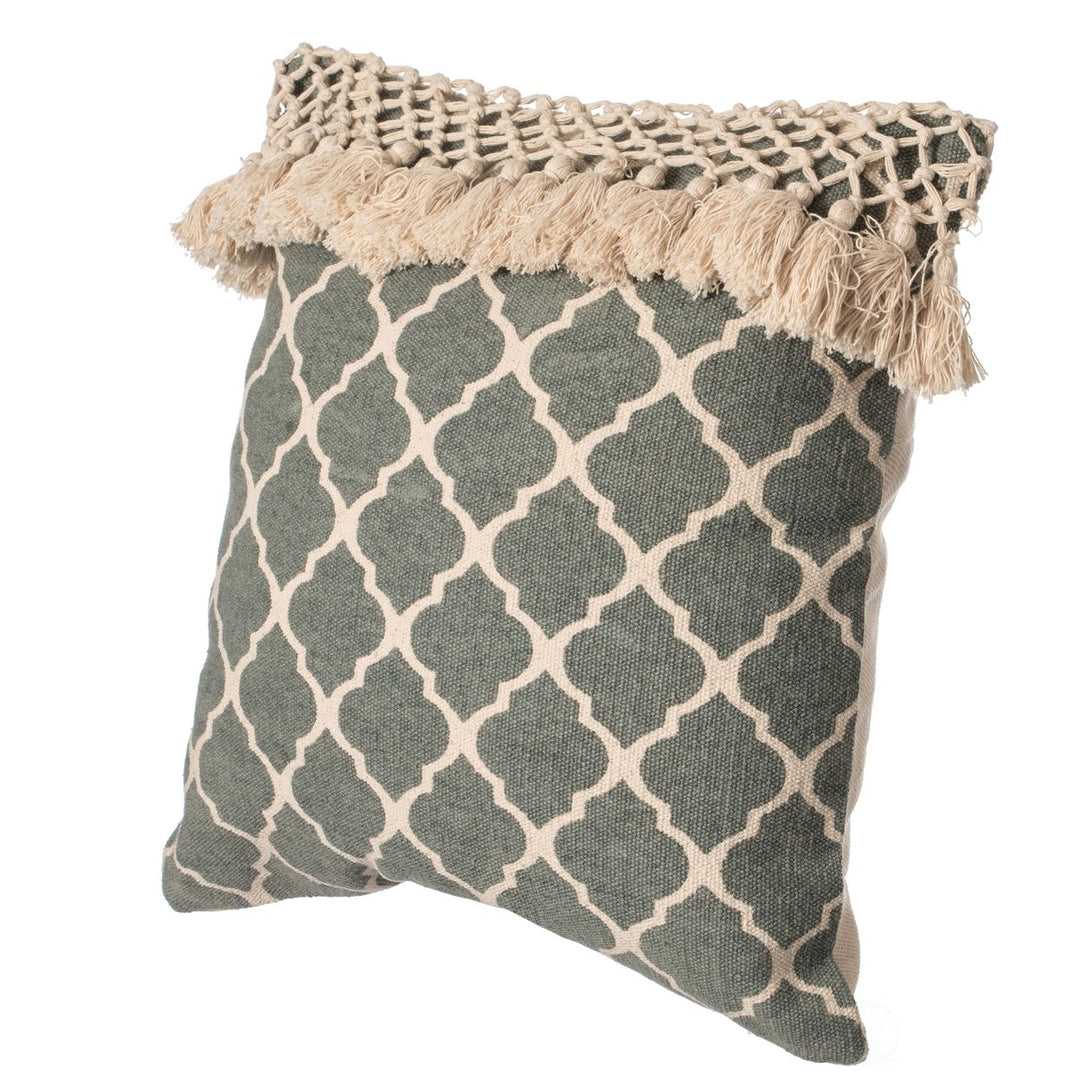 Deerlux 16" Handwoven Cotton Throw Pillow Cover Ogee Pattern Tasseled Top Image 1