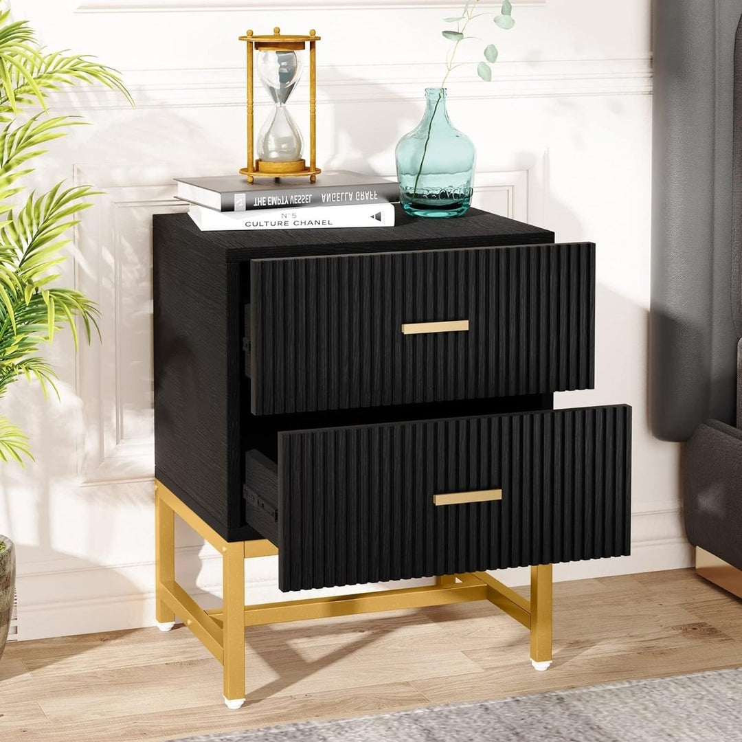 Tribesigns Black 2-Drawer Nightstand Modern Wood Bedside Table 15.8D x 19.7W Image 1