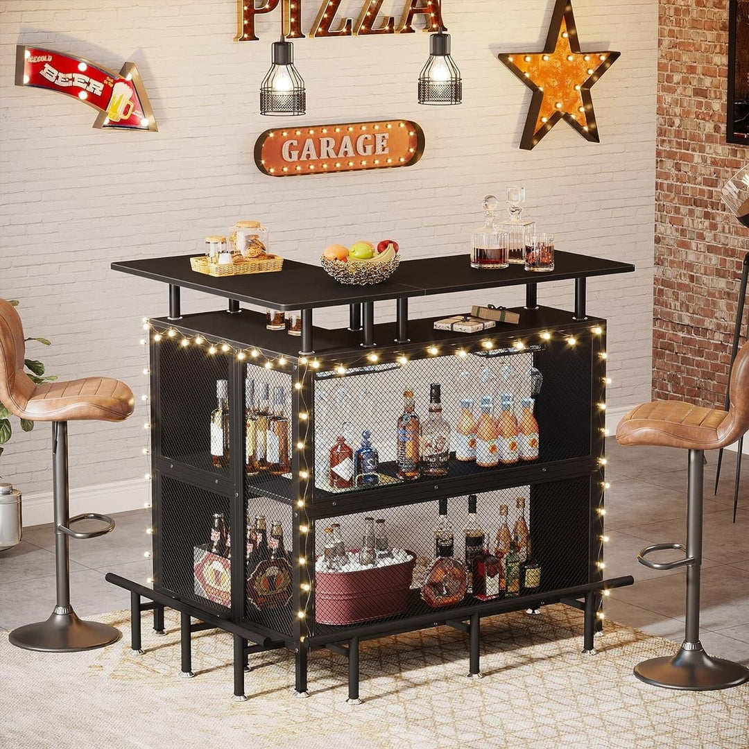 Tribesigns L-Shaped Liquor Bar Table Corner Coffee Bar with Stemware Racks Image 1