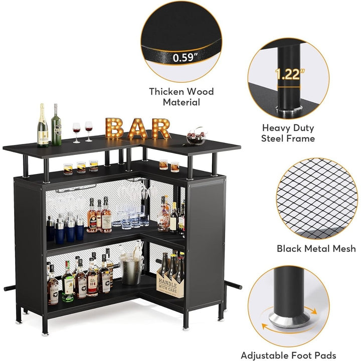 Tribesigns L-Shaped Liquor Bar Table Corner Coffee Bar with Stemware Racks Image 3