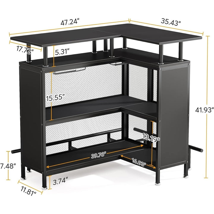 Tribesigns L-Shaped Liquor Bar Table Corner Coffee Bar with Stemware Racks Image 4