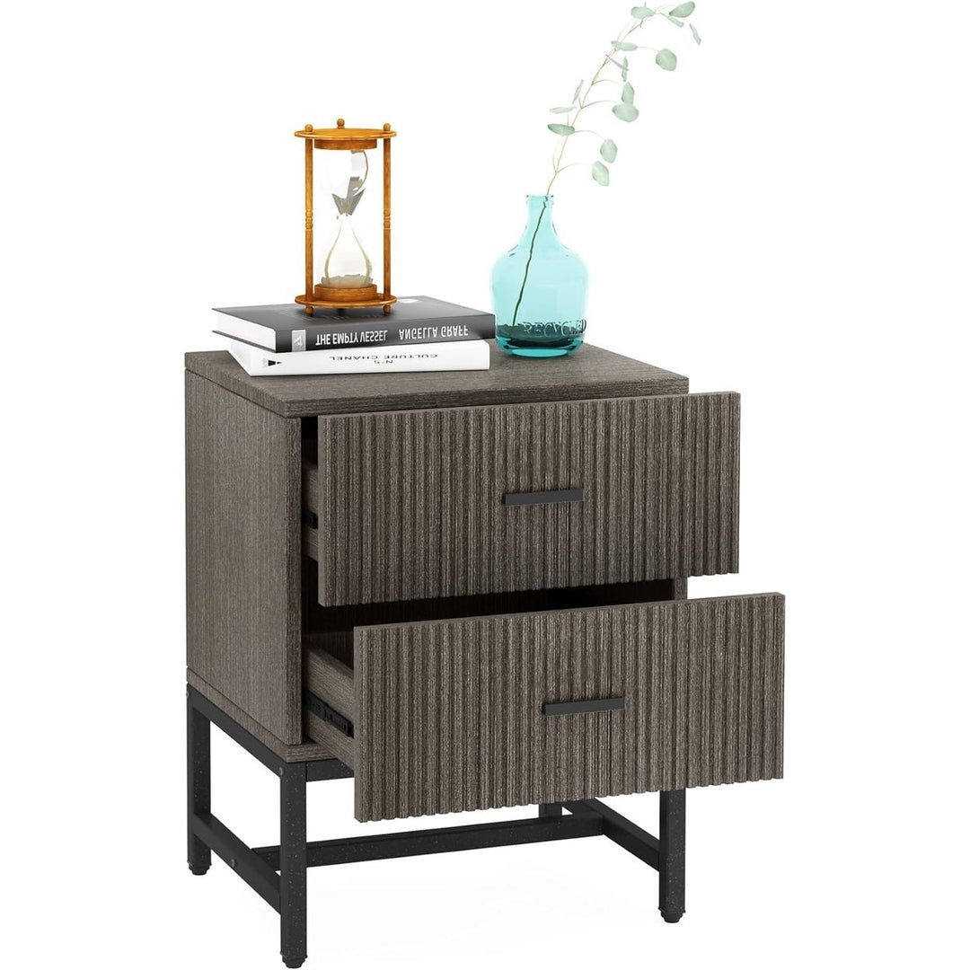 Tribesigns Black 2-Drawer Nightstand Modern Wood Bedside Table 15.8D x 19.7W Image 7