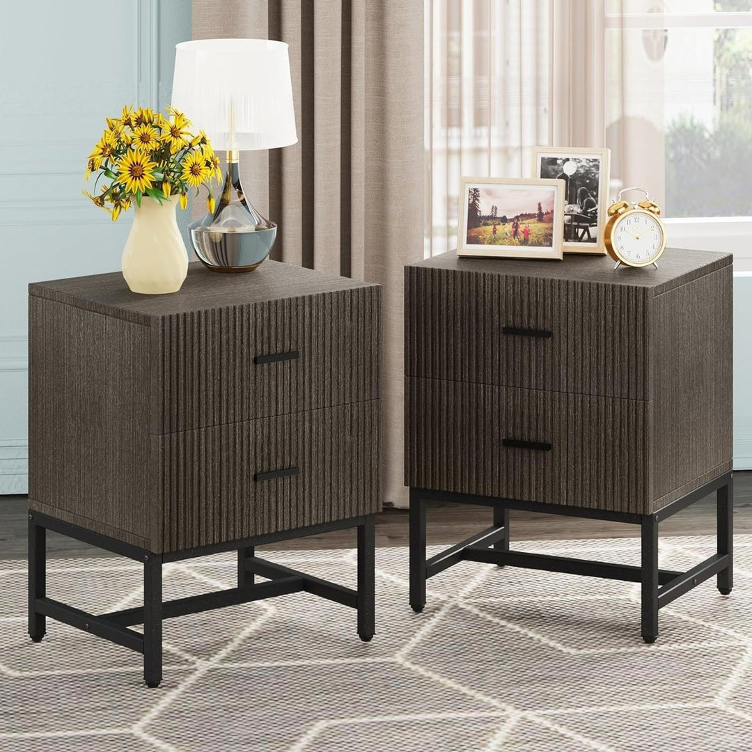 Tribesigns Black 2-Drawer Nightstand Modern Wood Bedside Table 15.8D x 19.7W Image 6