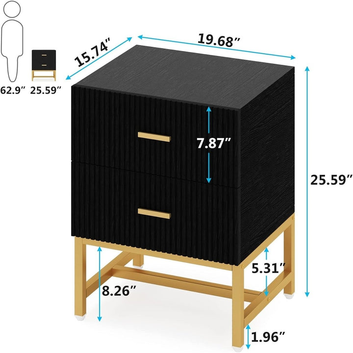 Tribesigns Black 2-Drawer Nightstand Modern Wood Bedside Table 15.8D x 19.7W Image 5