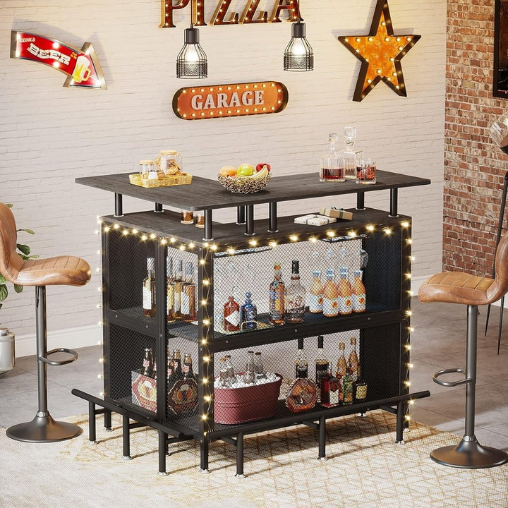 Tribesigns L-Shaped Liquor Bar Table Corner Coffee Bar with Stemware Racks Image 5