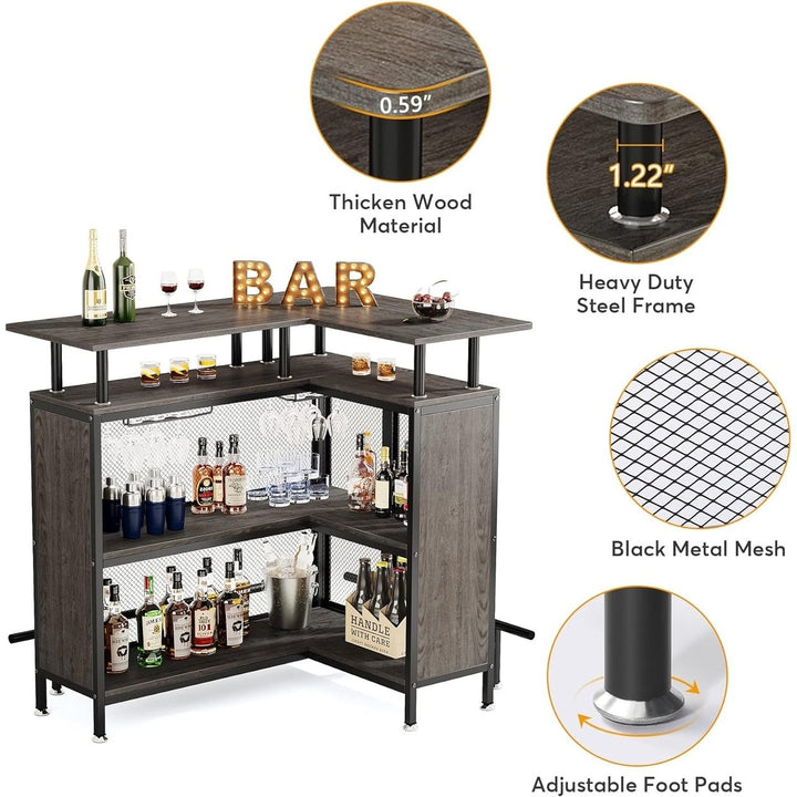 Tribesigns L-Shaped Liquor Bar Table Corner Coffee Bar with Stemware Racks Image 7