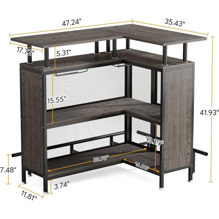 Tribesigns L-Shaped Liquor Bar Table Corner Coffee Bar with Stemware Racks Image 8