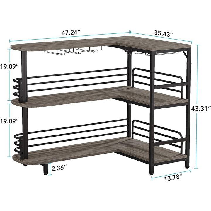 Tribesigns L-Shaped Corner Wine Bar Cabinet Rustic Brown 3 Tier Liquor Table Image 12