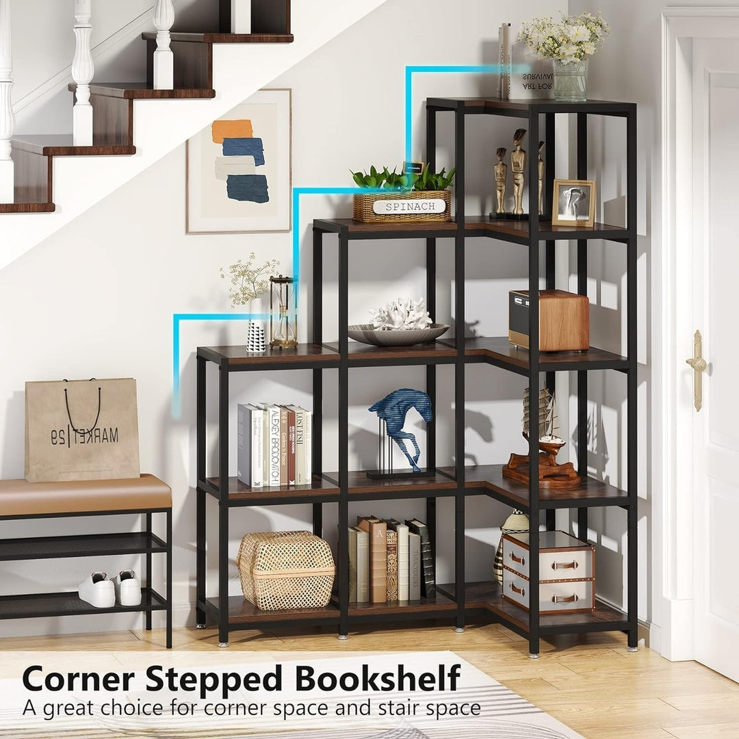 Tribesigns 63" 5-Tier Corner Bookshelf, L-Shaped Stepped Etagere Bookcase Display Rack Storage Shelf Image 3