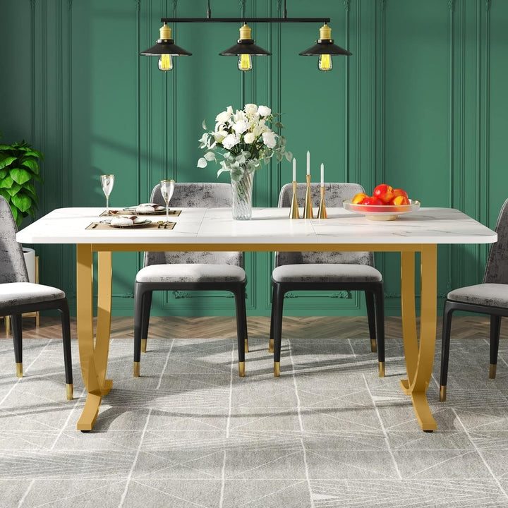 Tribesigns Rectangular Dining Table for 4, 63" Modern Kitchen Table with Faux Marble Table Top and Metal Legs Image 3