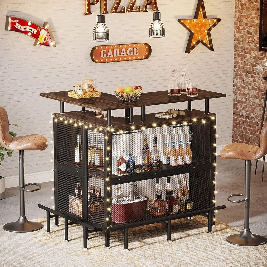 Tribesigns L-Shaped Liquor Bar Table Corner Coffee Bar with Stemware Racks Image 9