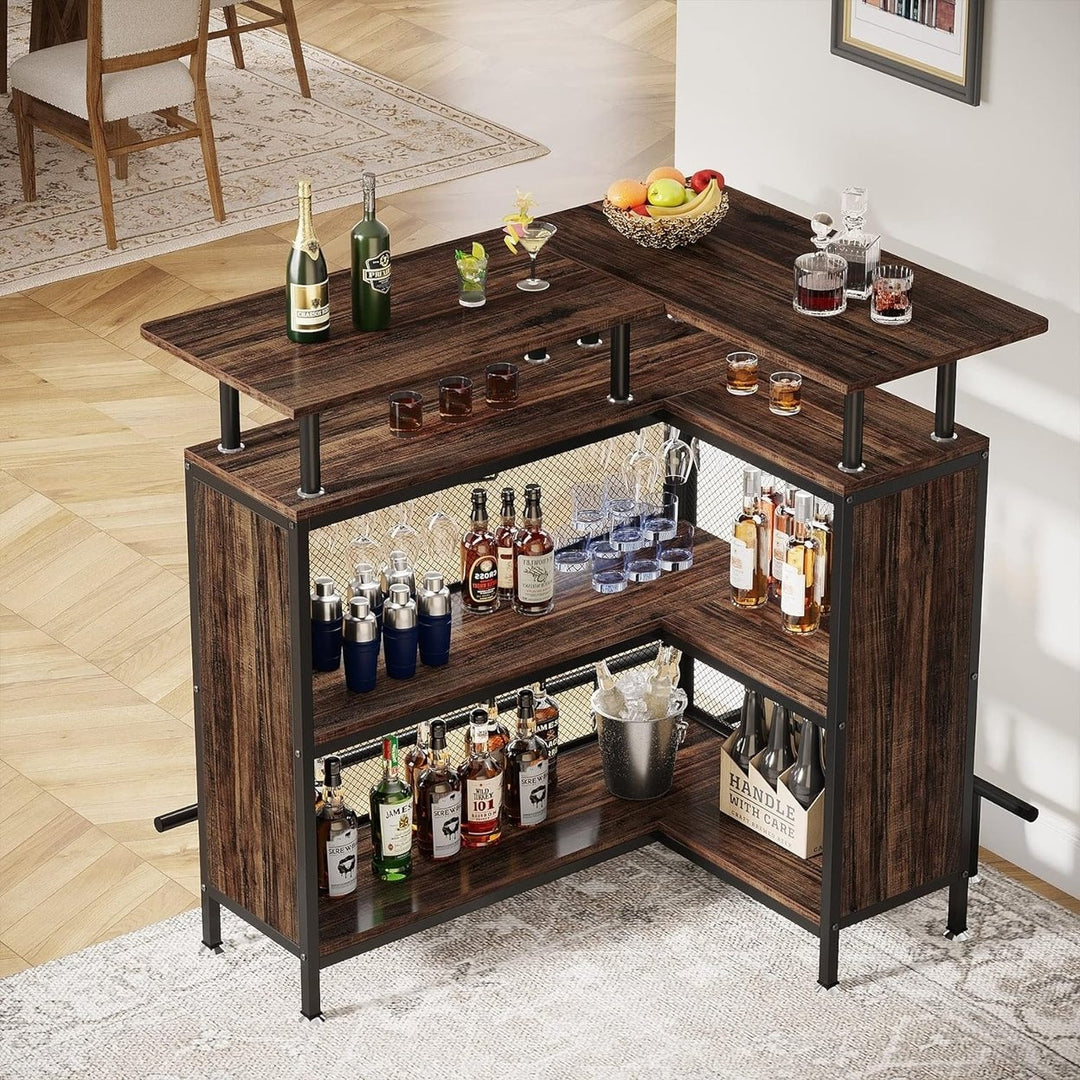 Tribesigns L-Shaped Liquor Bar Table Corner Coffee Bar with Stemware Racks Image 10