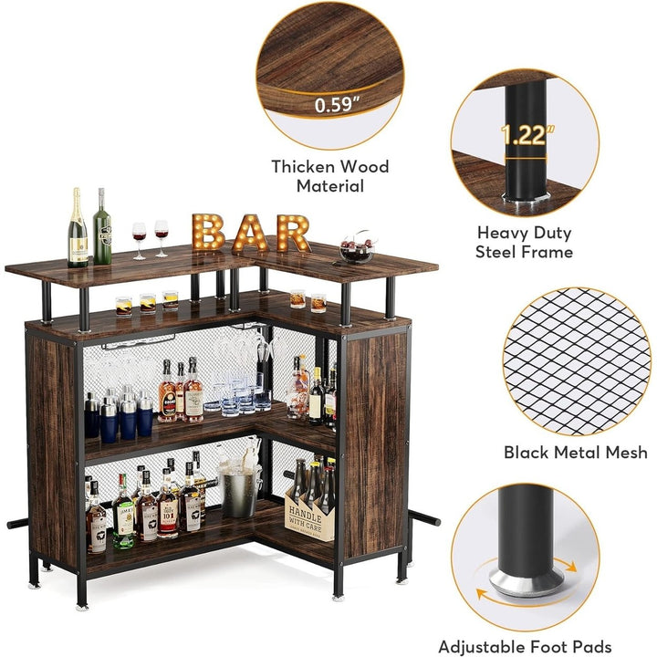 Tribesigns L-Shaped Liquor Bar Table Corner Coffee Bar with Stemware Racks Image 11