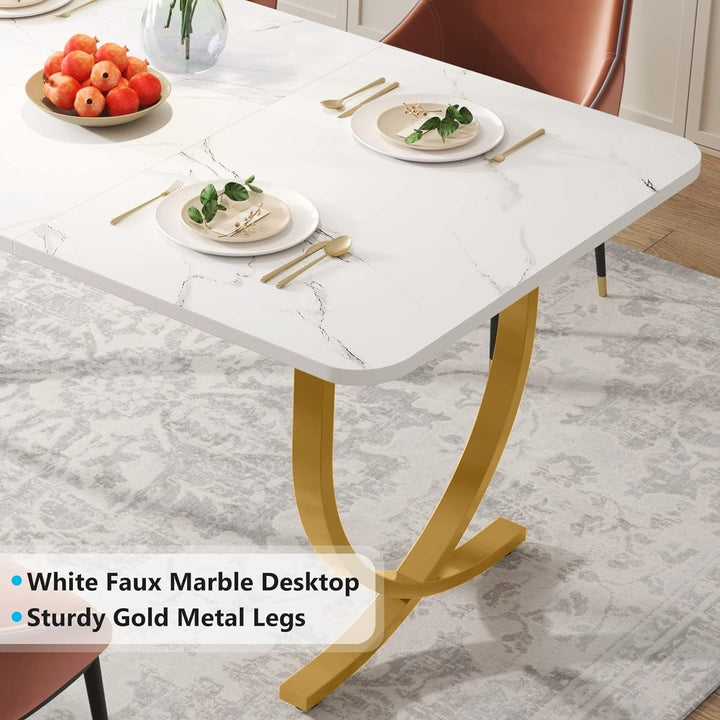 Tribesigns Rectangular Dining Table for 4, 63" Modern Kitchen Table with Faux Marble Table Top and Metal Legs Image 4