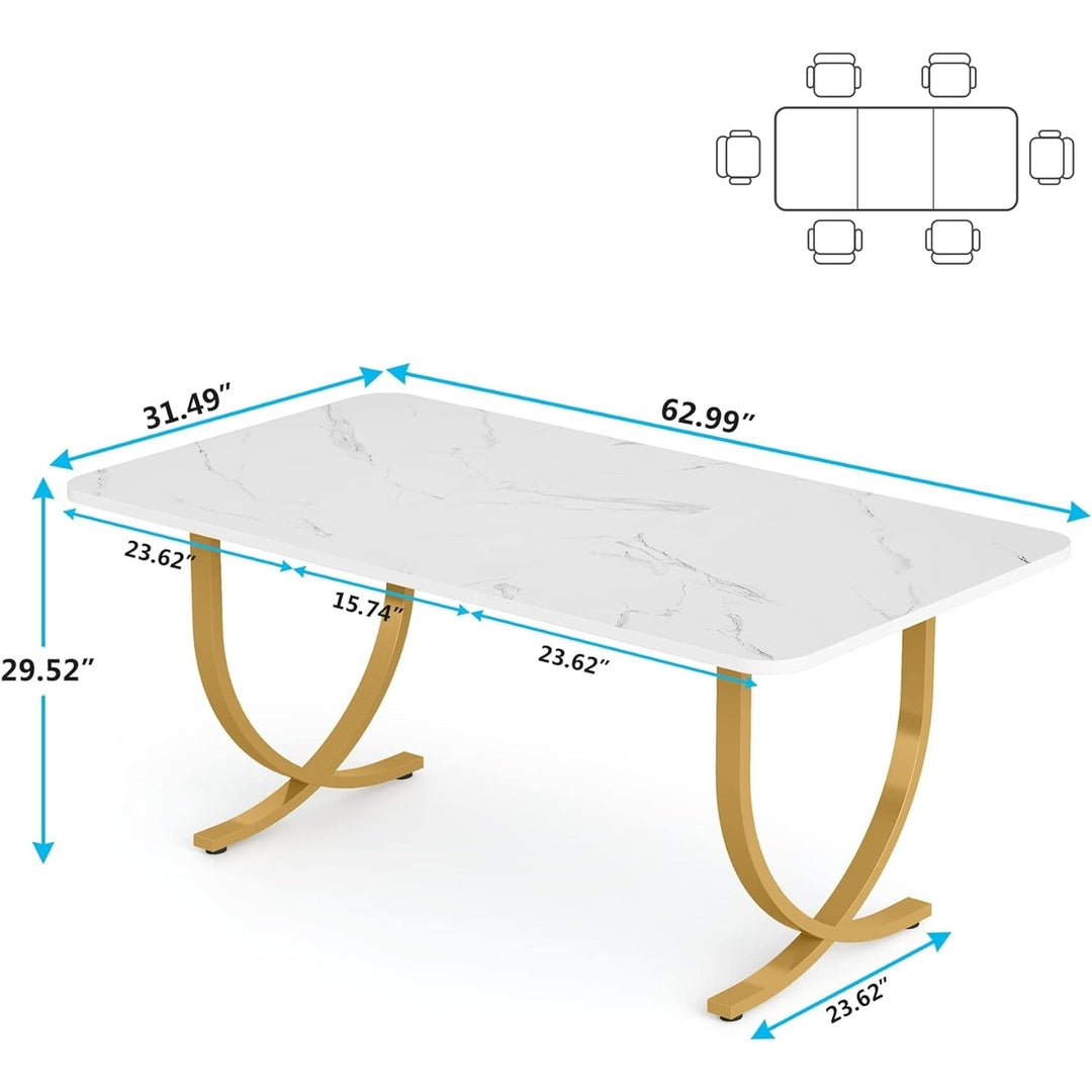Tribesigns Rectangular Dining Table for 4, 63" Modern Kitchen Table with Faux Marble Table Top and Metal Legs Image 6