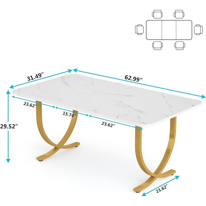 Tribesigns Rectangular Dining Table for 4, 63" Modern Kitchen Table with Faux Marble Table Top and Metal Legs Image 6