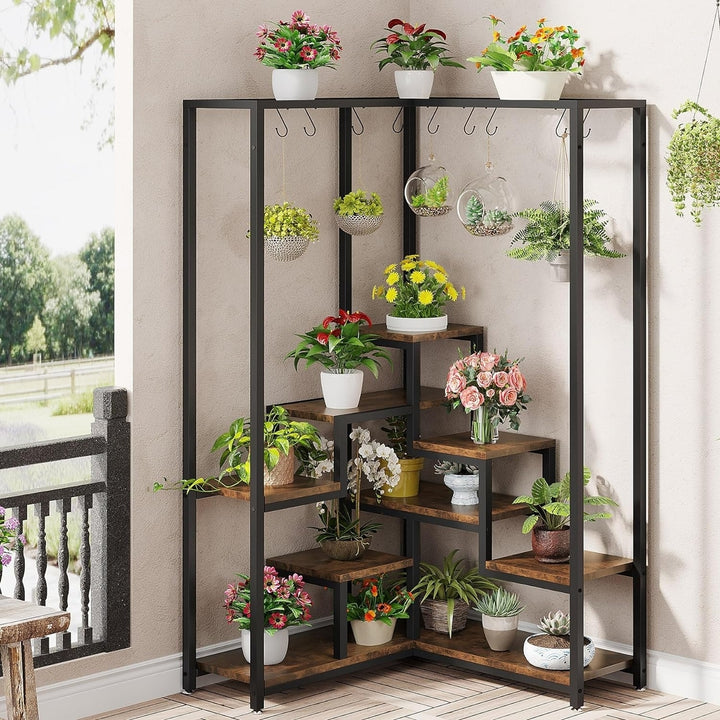 Tribesigns 70.9 Inch Corner Plant Stand 8 Tier Metal Shelf with S Hooks Indoor Image 2