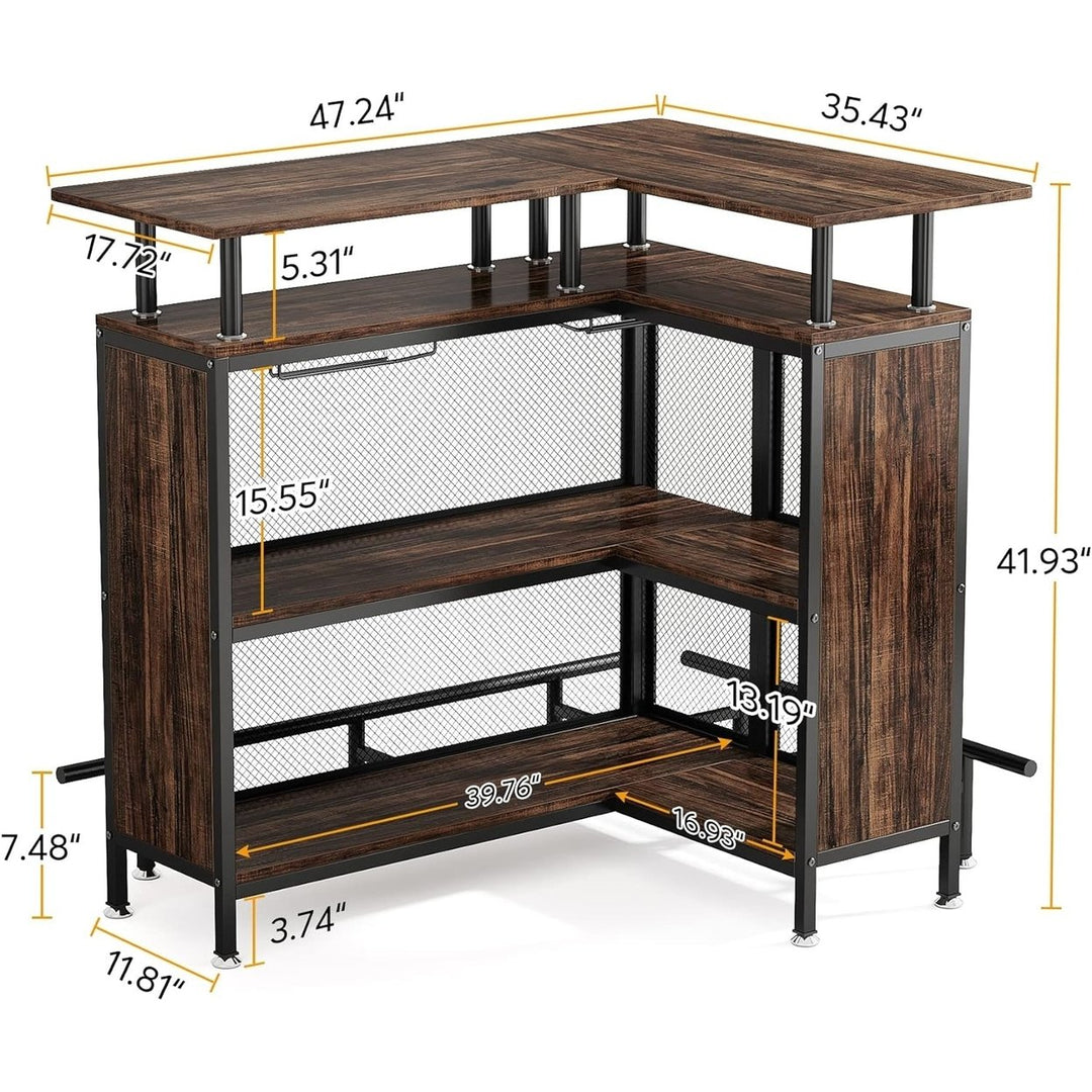 Tribesigns L-Shaped Liquor Bar Table Corner Coffee Bar with Stemware Racks Image 12