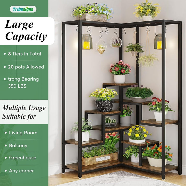 Tribesigns 70.9 Inch Corner Plant Stand 8 Tier Metal Shelf with S Hooks Indoor Image 4