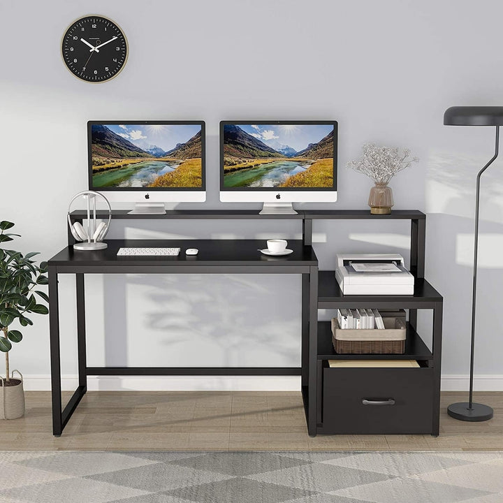 Tribesigns 60 inch Computer Desk with Storage Shelves and File Drawer, Large Home Office Desk with Monitor Stand Riser Image 3