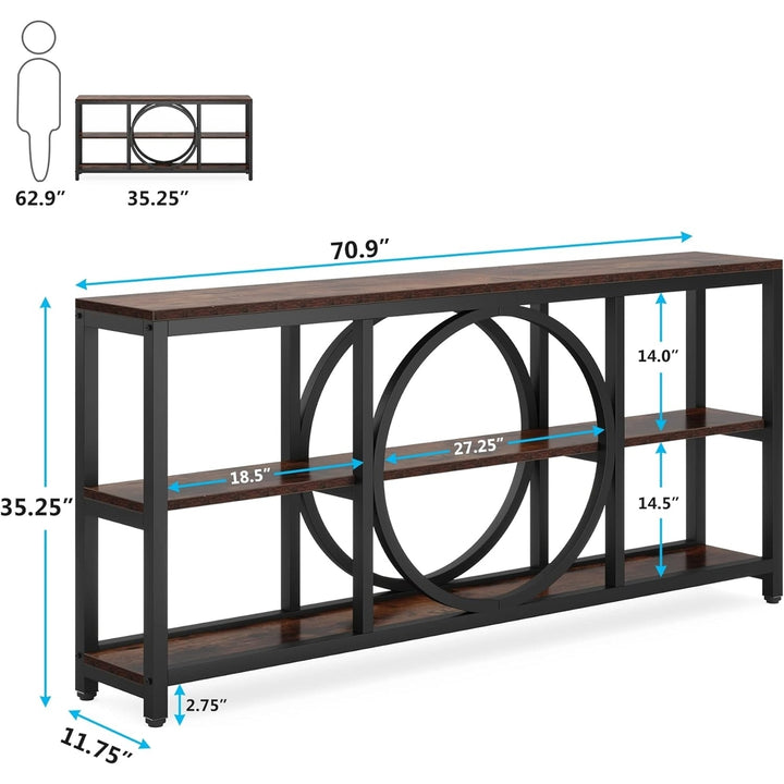 Tribesigns Extra Long Console Table, 70.9" Narrow Sofa Tables with 3 Tier Wood Storage Shelves Industrial Metal Frame Image 4