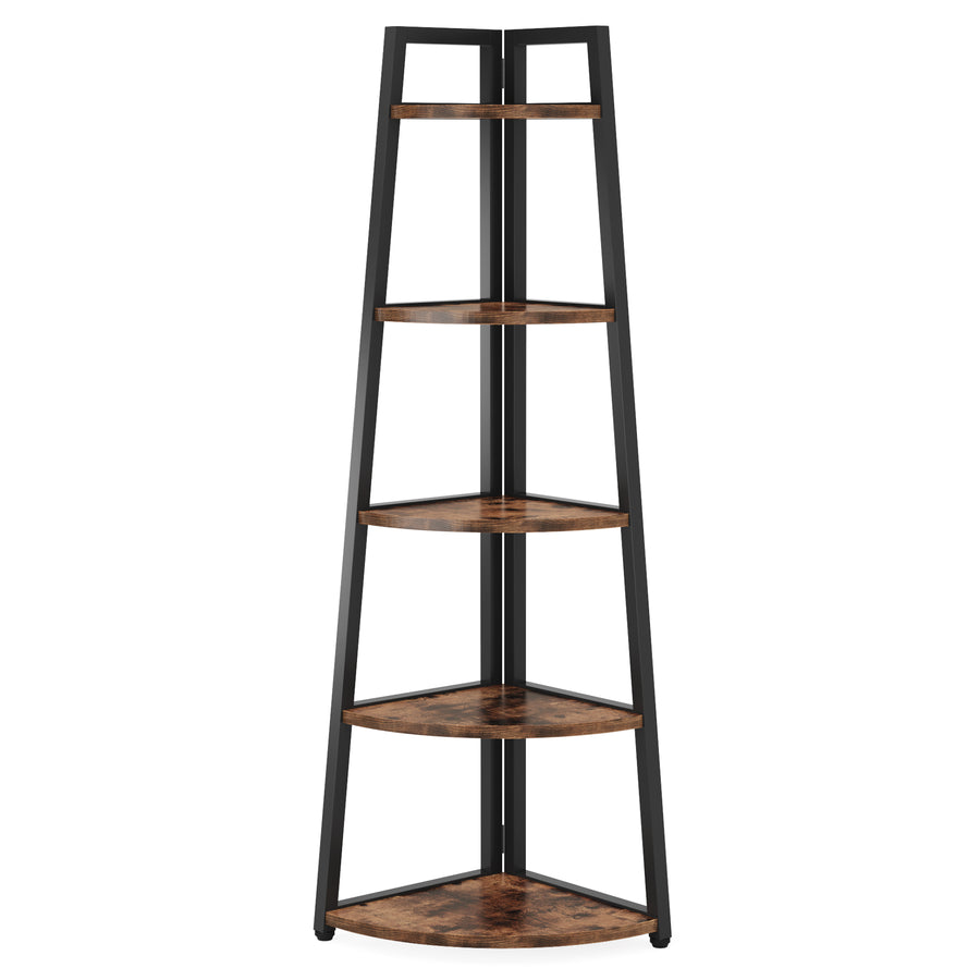 Tribesigns 70" Tall Corner Shelf 5 Tier Rustic Industrial Bookcase Plant Stand Image 1