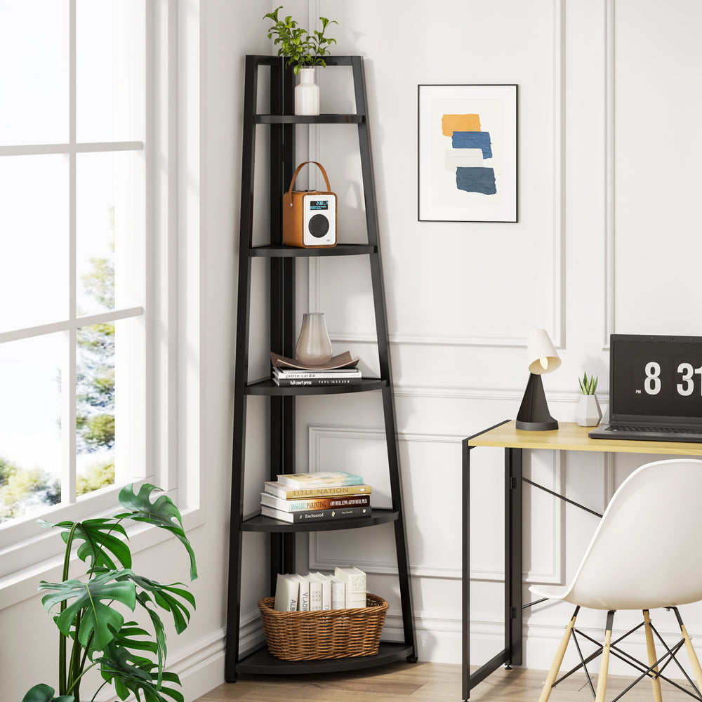 Tribesigns 70" Tall Corner Shelf 5 Tier Rustic Industrial Bookcase Plant Stand Image 2