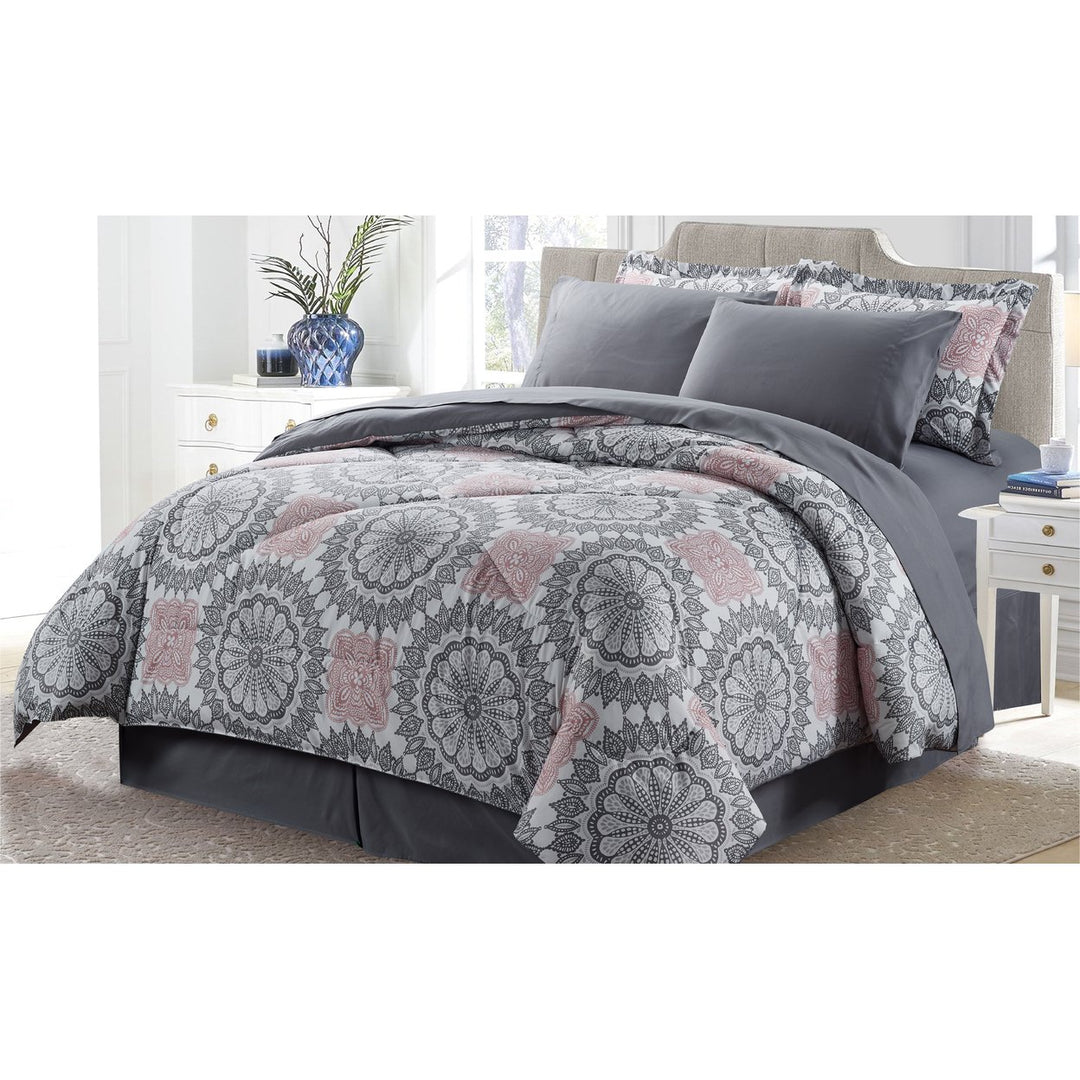 Bibb Home 8 Piece Down Alternative Bed in a Bag Set Queen King Soft Comforter Image 1