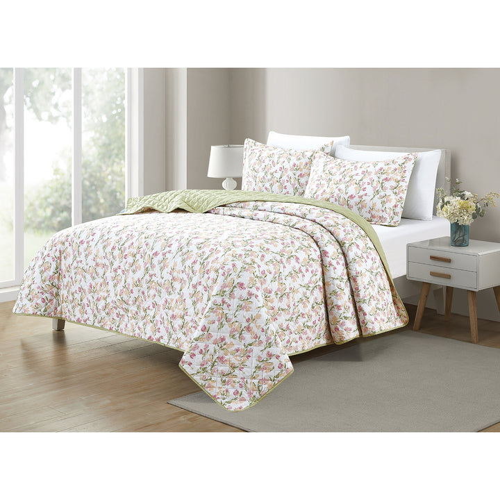 Bibb Home Reversible Quilt Set King Size Lightweight Diamond Pattern Microfiber Image 3