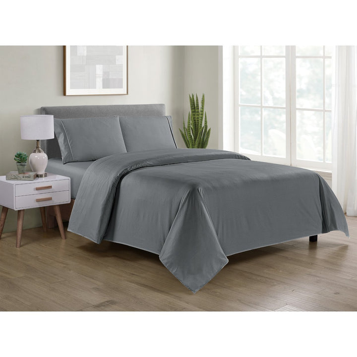 Bamboo 4 Piece Chevron Embossed Sheet Set Twin Full Queen King Hypoallergenic Image 1