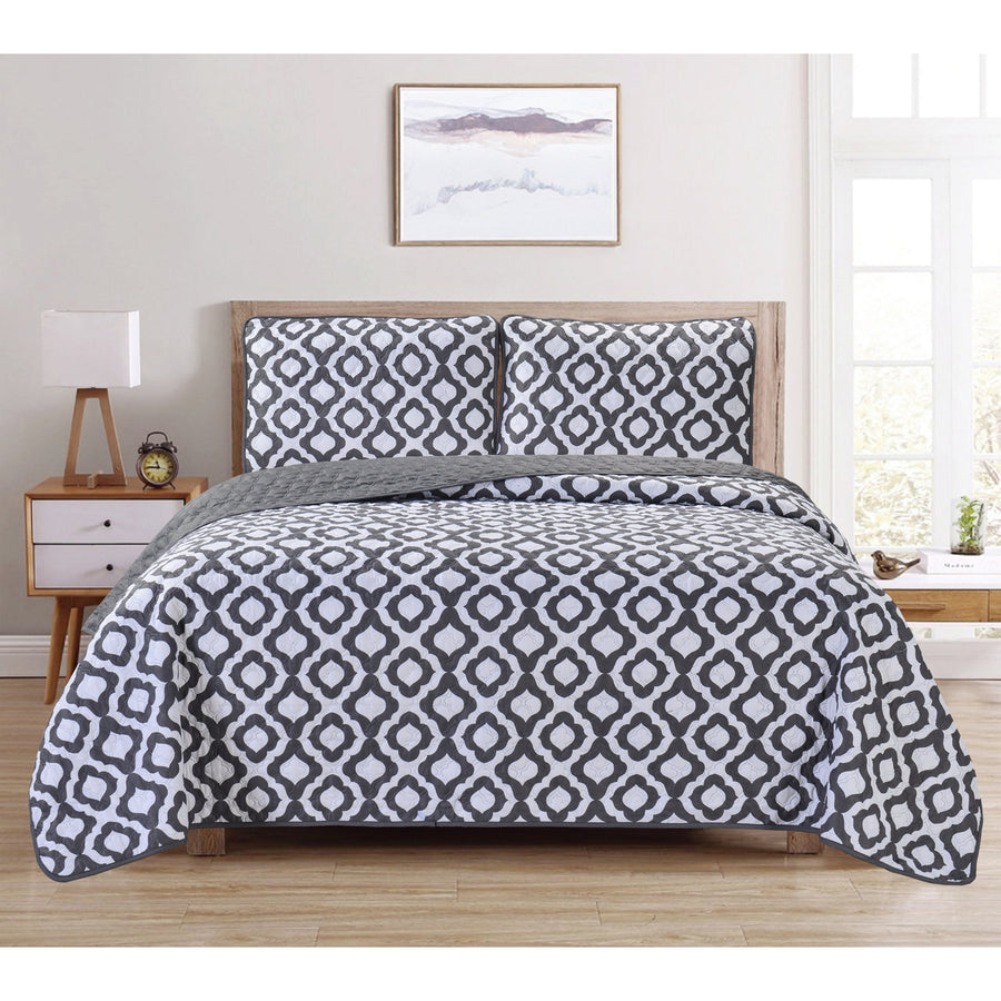 Dan River Reversible Quilt Set 3 Piece Microfiber Full Queen King Bedding Image 1