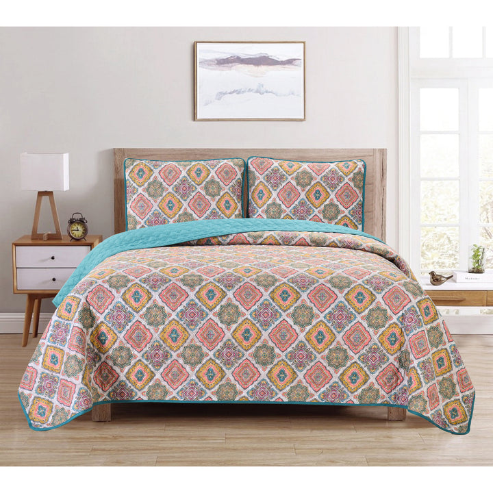 Dan River Reversible Quilt Set 3 Piece Microfiber Full Queen King Bedding Image 2