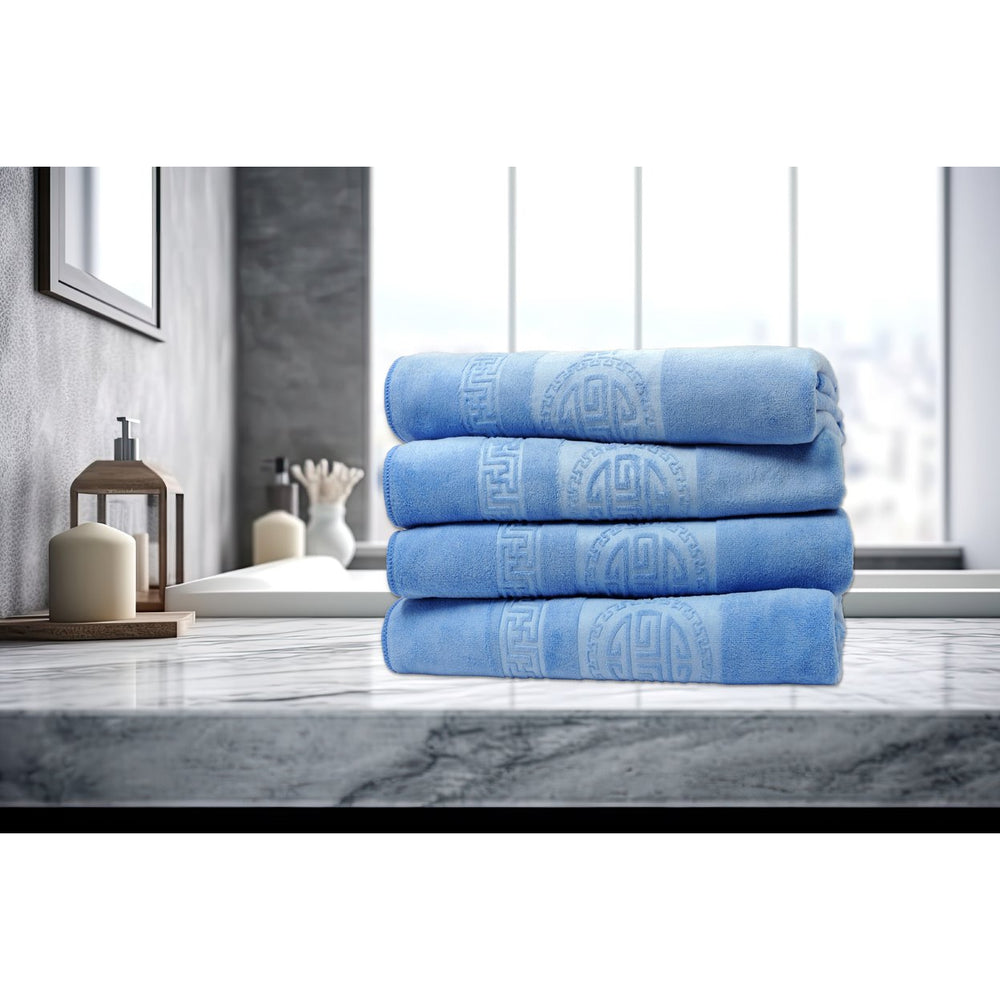 Dan River 4 Piece Microfiber Bath Towel Set Embossed Plush Soft Blue or Gray Image 2