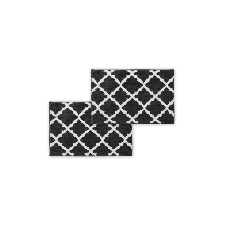 Bibb Home Trellis Micro Shag Bath Rugs 100% Cotton 2 Piece Set Anti-Skid Image 3