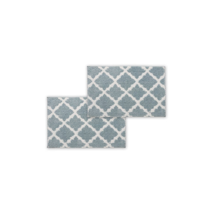 Bibb Home Trellis Micro Shag Bath Rugs 100% Cotton 2 Piece Set Anti-Skid Image 1