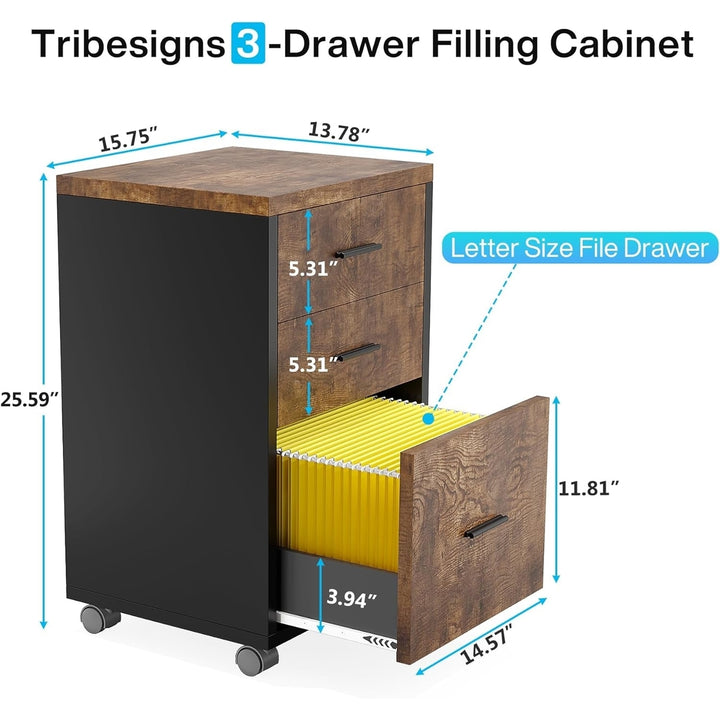 Tribesigns 83" L-Shaped Executive Desk with Mobile 3-Drawer File Cabinet Rustic Image 5