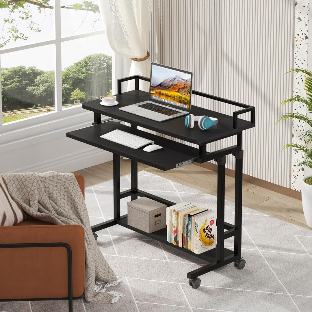 Tribesigns Small Portable Desk, Height Adjustable Laptop Table Small Standing Desk Rolling Computer Cart with Keyboard Image 7