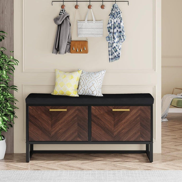 Tribesigns Shoe Storage Bench with Seat Cushion, Entryway Shoe Bench with 2 Flip Drawers, Hallway Bench with Shoe Image 3