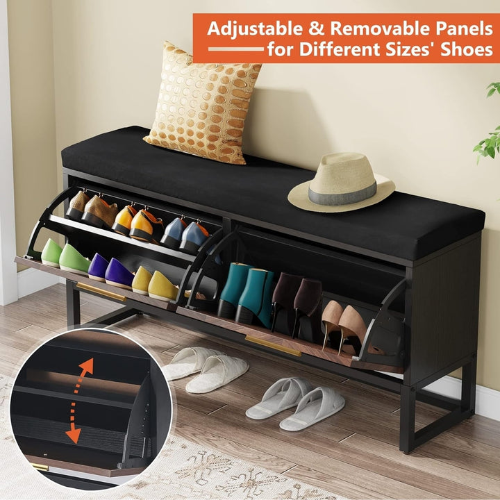 Tribesigns Shoe Storage Bench with Seat Cushion, Entryway Shoe Bench with 2 Flip Drawers, Hallway Bench with Shoe Image 4