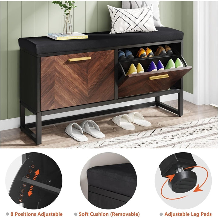 Tribesigns Shoe Storage Bench with Seat Cushion, Entryway Shoe Bench with 2 Flip Drawers, Hallway Bench with Shoe Image 5