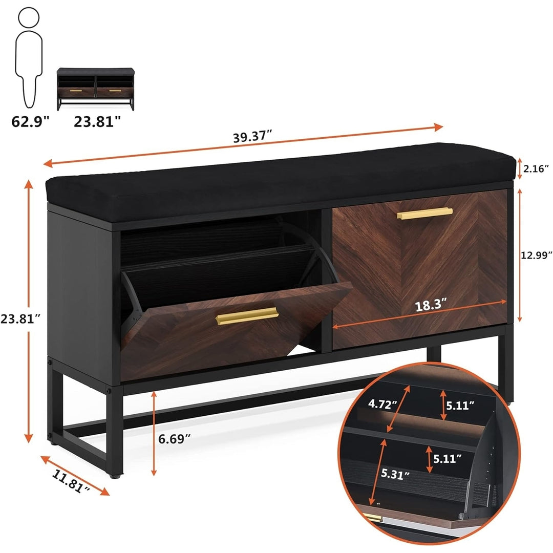 Tribesigns Shoe Storage Bench with Seat Cushion, Entryway Shoe Bench with 2 Flip Drawers, Hallway Bench with Shoe Image 6