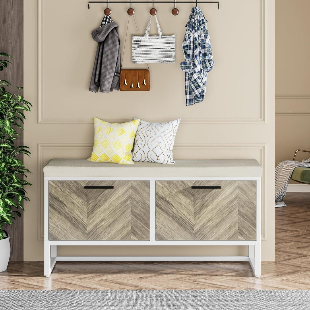 Tribesigns Shoe Storage Bench with Seat Cushion, Entryway Shoe Bench with 2 Flip Drawers, Hallway Bench with Shoe Image 8