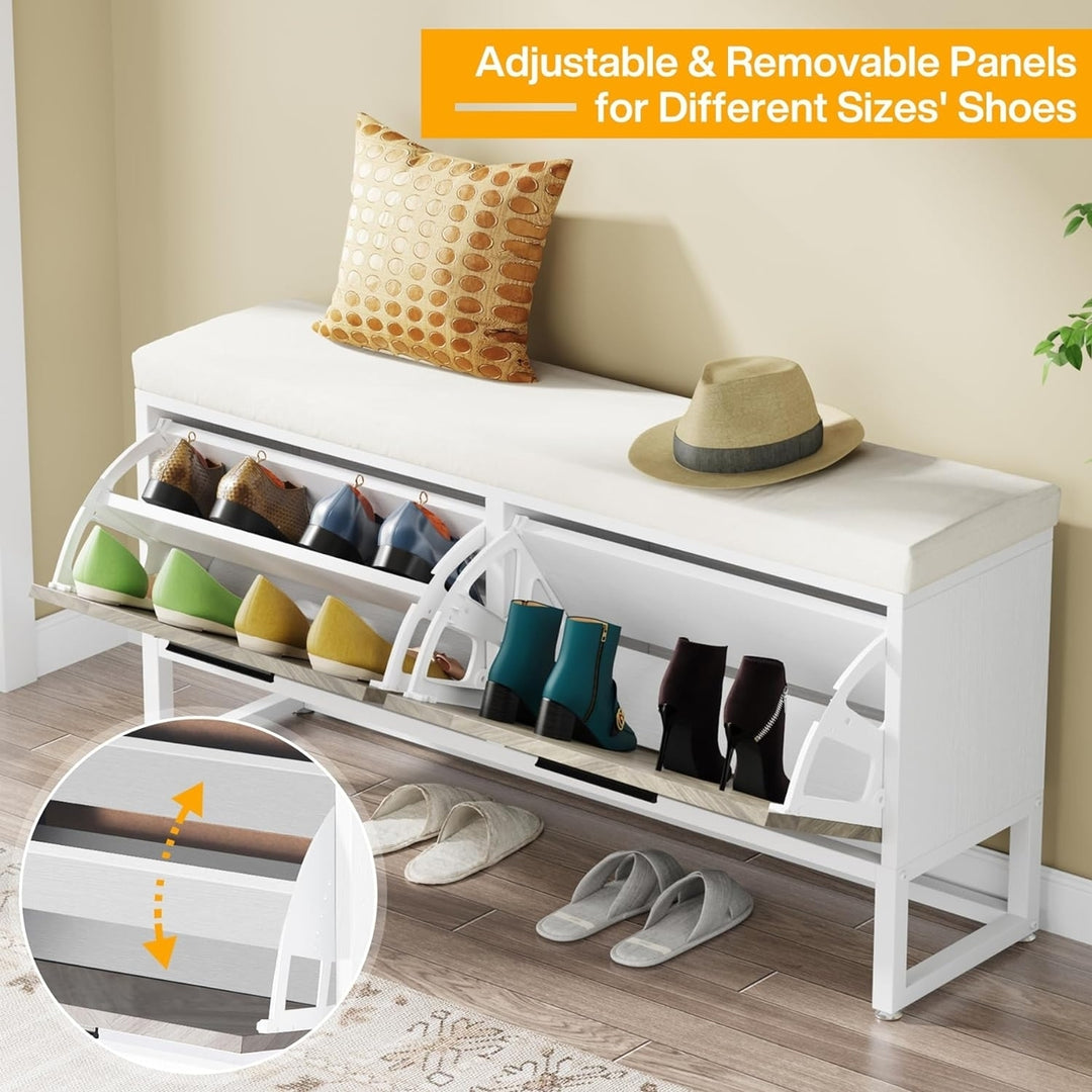 Tribesigns Shoe Storage Bench with Seat Cushion, Entryway Shoe Bench with 2 Flip Drawers, Hallway Bench with Shoe Image 9