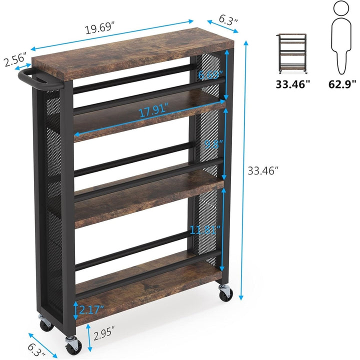 Tribesigns 4-Tier Rolling Spice Cart Narrow Wooden Trolley on Wheels Storage Image 5