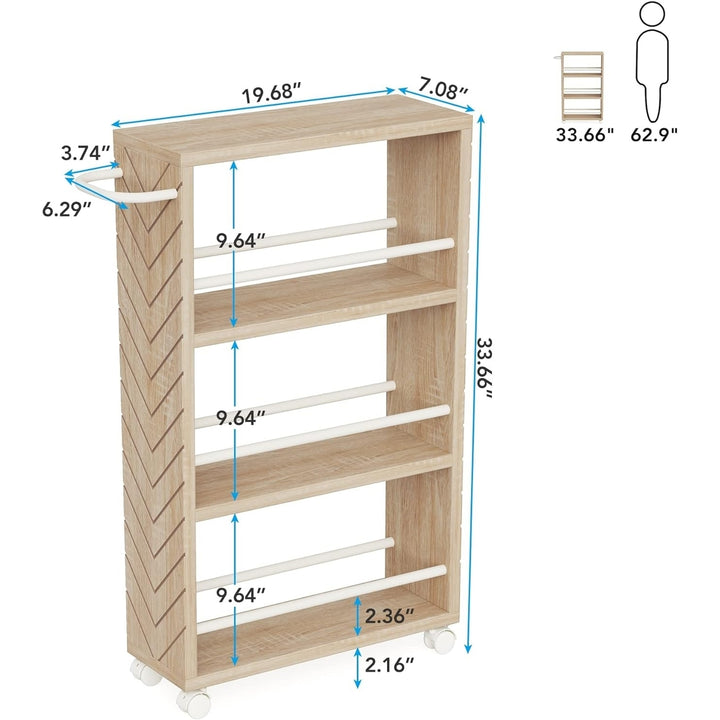 Tribesigns 4-Tier Rolling Spice Cart Narrow Wooden Trolley on Wheels Storage Image 10