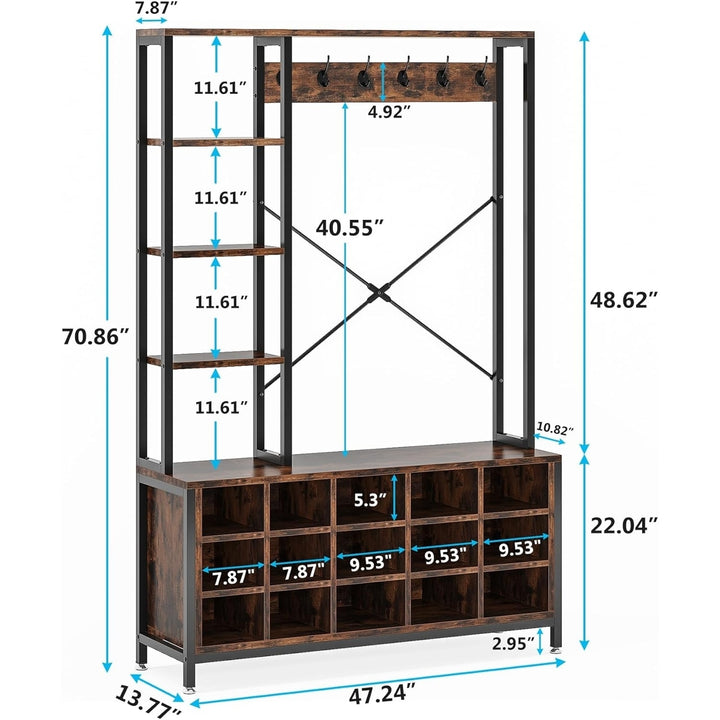 Tribesigns Entryway Hall Tree with Bench and Shoe Storage Shelves, Industrial Mudroom Bench with Shoe Storage and Coat Image 6