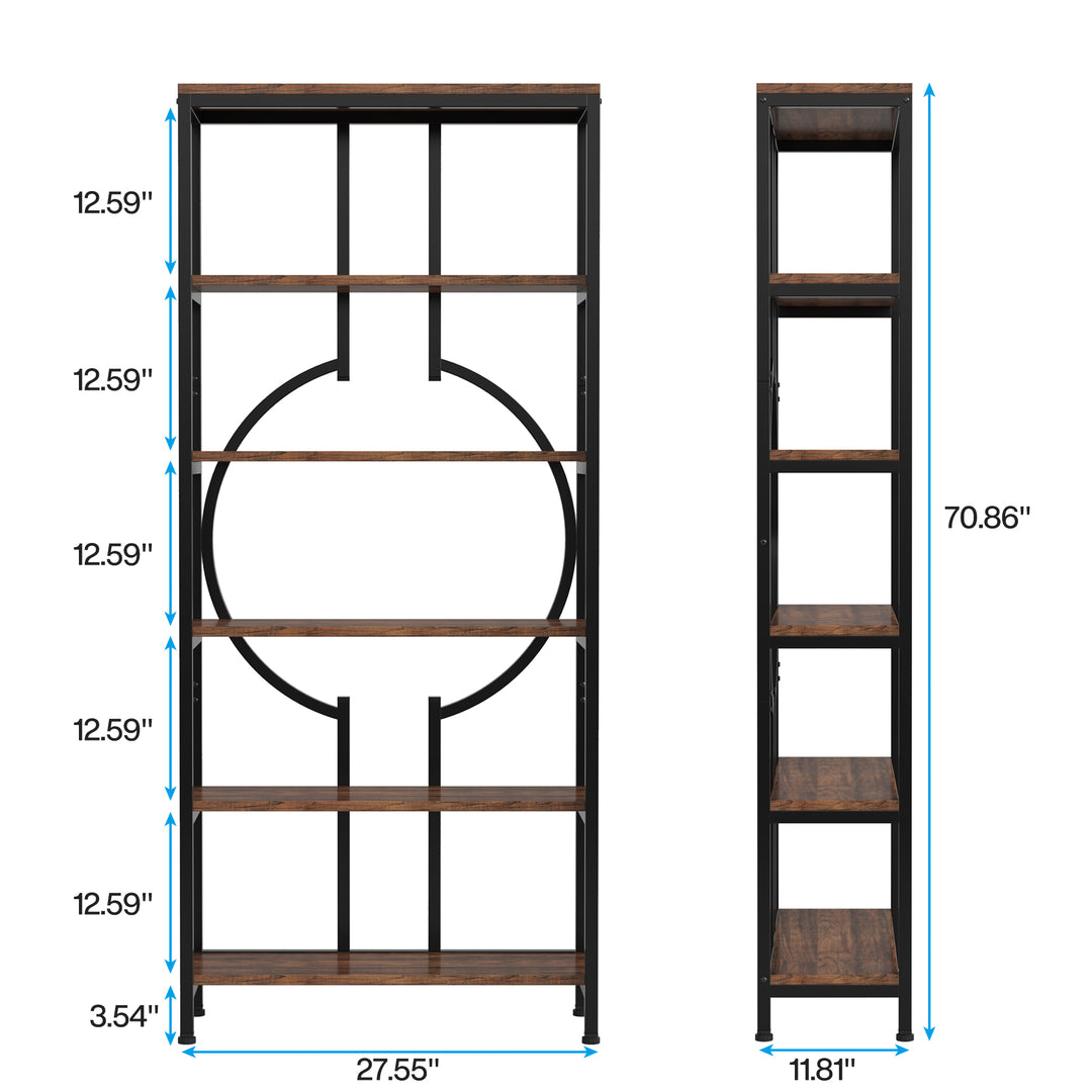 Tribesigns 70.86" Industrial Bookshelf, 6-Tier Tall Bookcase with Open Shelves, Wood and Metal Display Shelf Storage Image 5