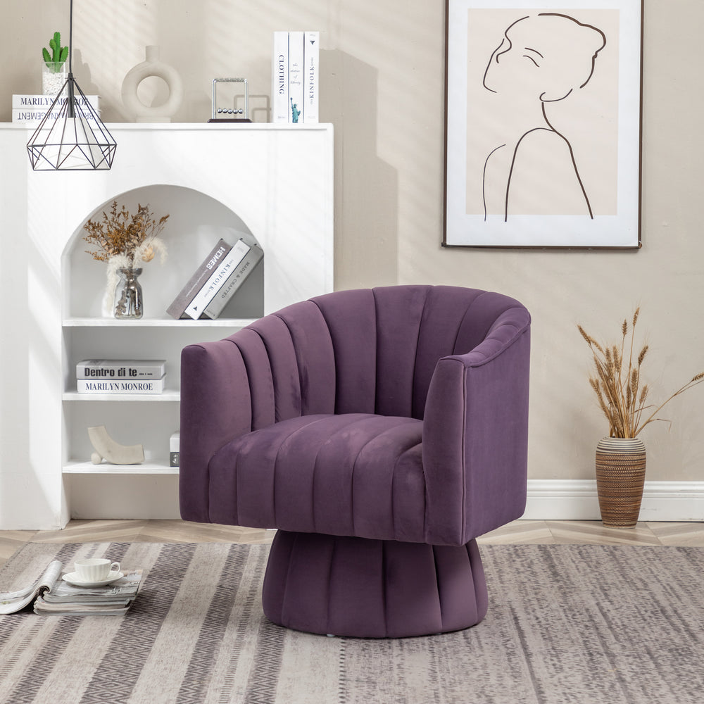 SEYNAR Modern Glam Velvet Upholstered Round Swivel Accent Arm Barrel Chair for Living Room Image 2