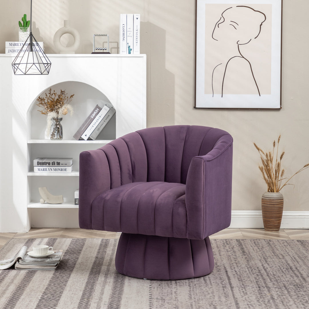 SEYNAR Modern Glam Velvet Upholstered Round Swivel Accent Arm Barrel Chair for Living Room Image 1